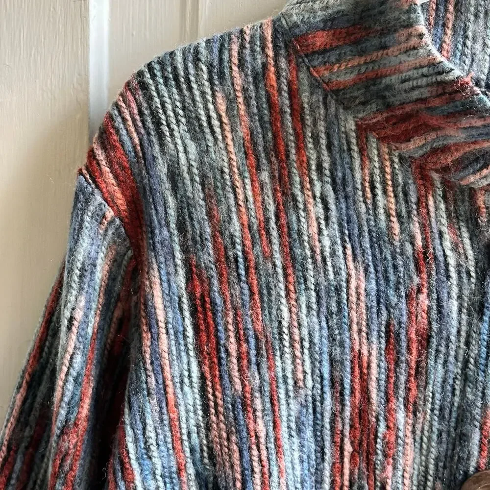 Coldwater Creek Textured Knit Jacket Cardigan Petite Large Blue Red Button Front